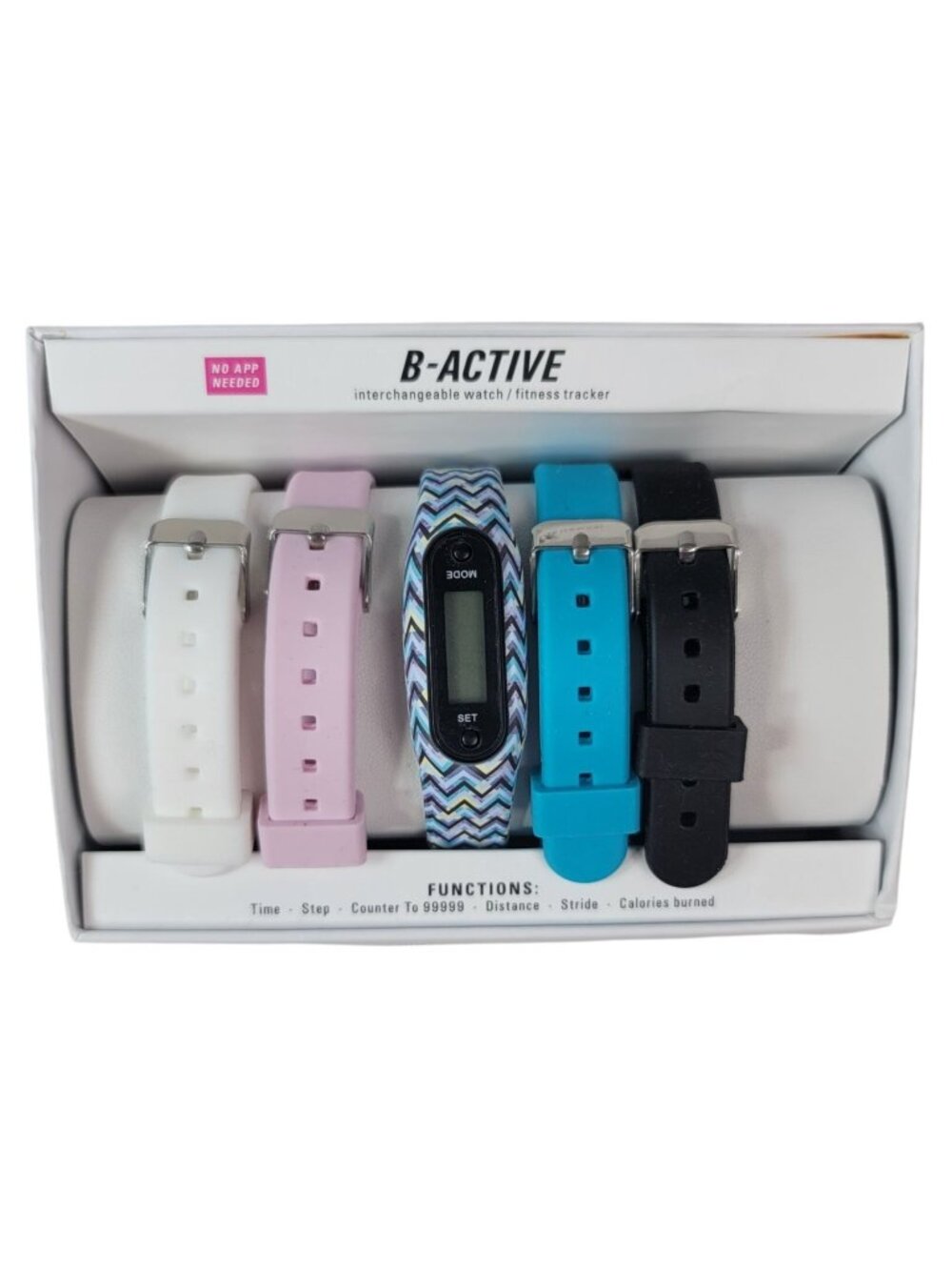 B-Active Watch Fitness Tracker & 5 Bands LCD Display No App Need Interchange NEW